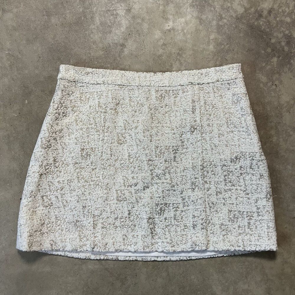 Rachael Zoe Skirt Womens 6 Silver Gold Cream Mini Lined Side‎ Zip F17S43